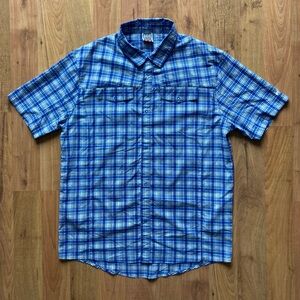 Helly Hansen Blue Plaid Snap Down Short Sleeve Mens XL Poly Shirt